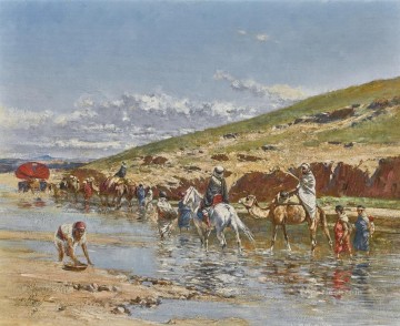  Huguet Oil Painting - Crossing the Wadi Victor Huguet Orientalist